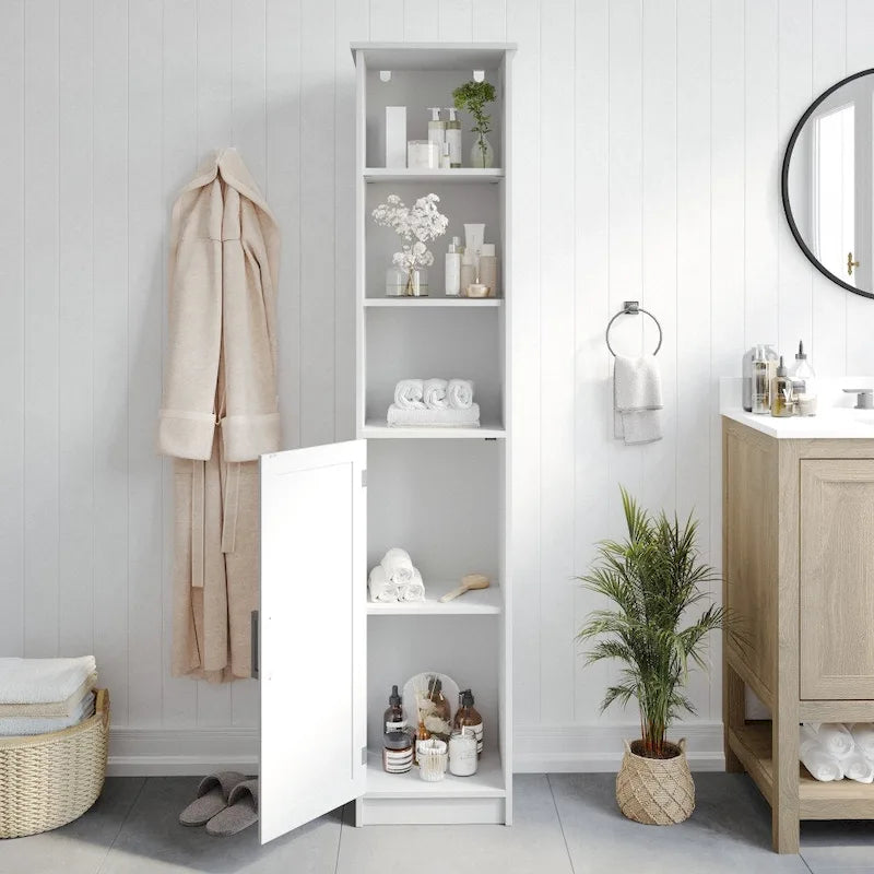 Modern Freestanding Linen Tower with Shelves and Magnetic Close Door