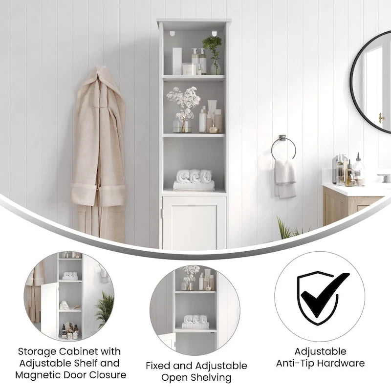 Modern Freestanding Linen Tower with Shelves and Magnetic Close Door