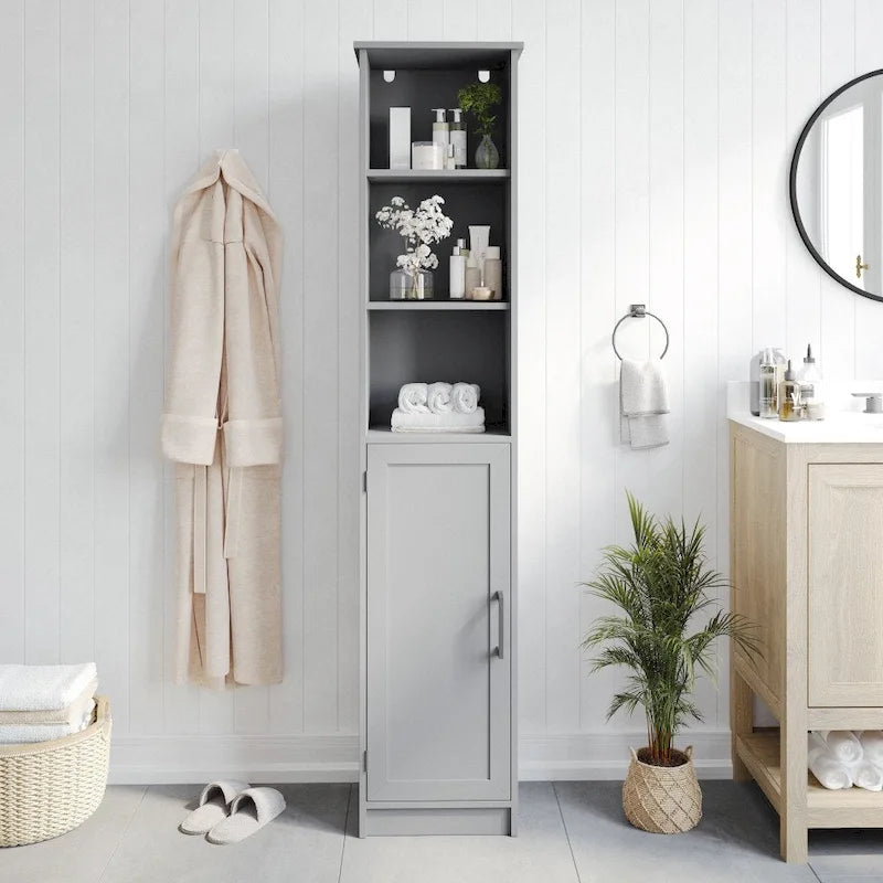 Modern Freestanding Linen Tower with Shelves and Magnetic Close Door