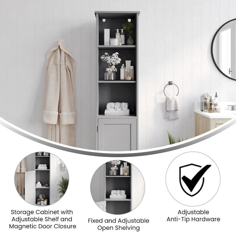 Modern Freestanding Linen Tower with Shelves and Magnetic Close Door