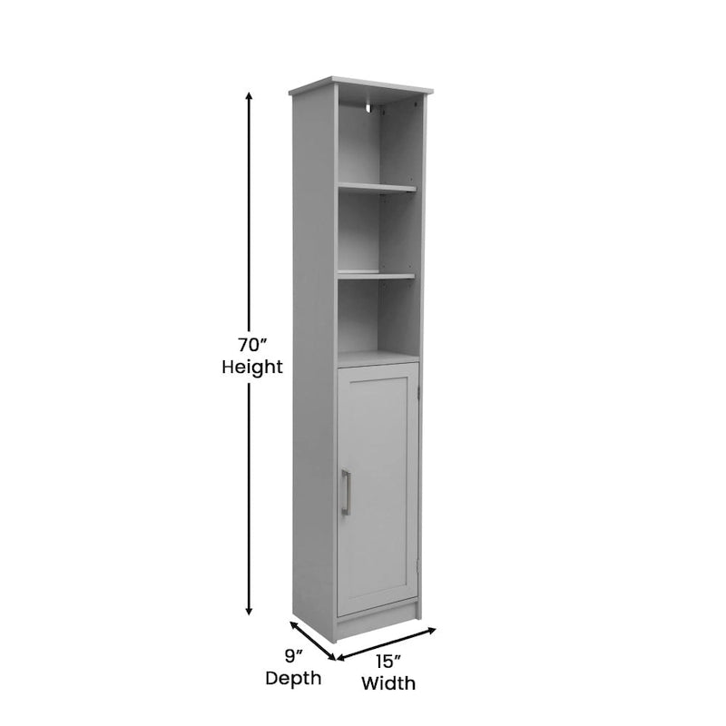 Modern Freestanding Linen Tower with Shelves and Magnetic Close Door