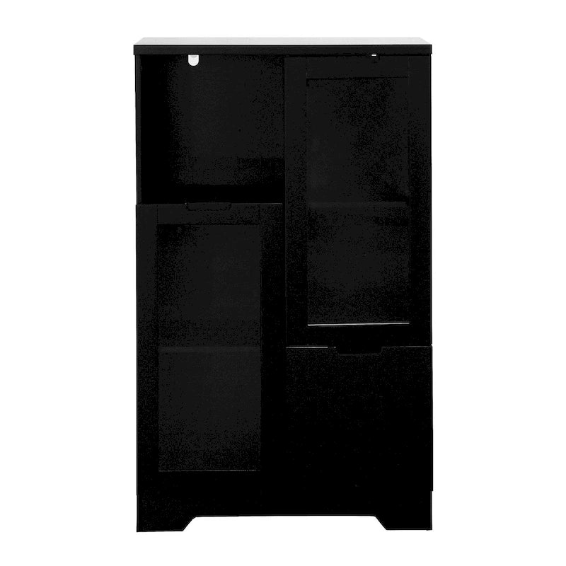 Wooden Floor Cabinet with 2 Glass Doors and 2 Storage Space