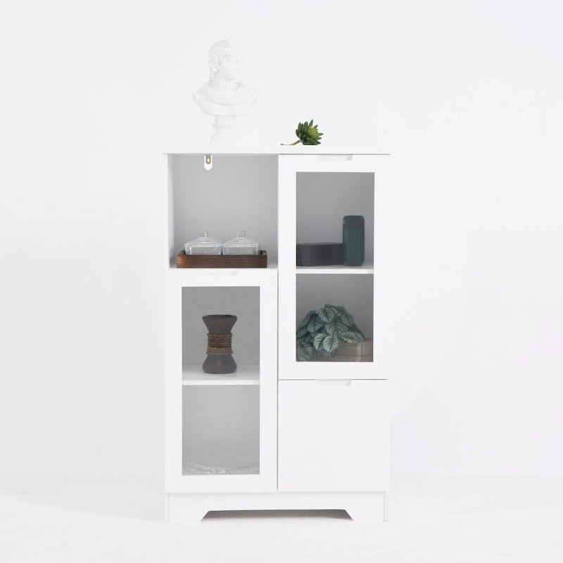 Wooden Floor Cabinet with 2 Glass Doors and 2 Storage Space