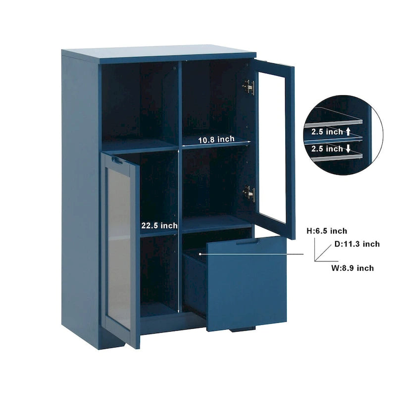 Wooden Floor Cabinet with 2 Glass Doors and 2 Storage Space