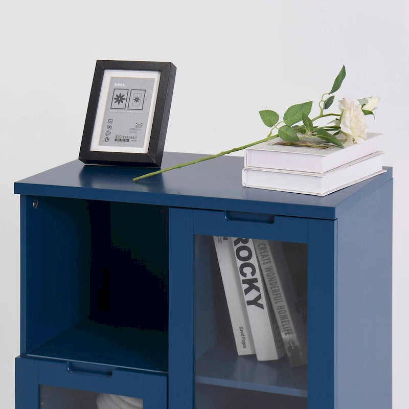 Wooden Floor Cabinet with 2 Glass Doors and 2 Storage Space