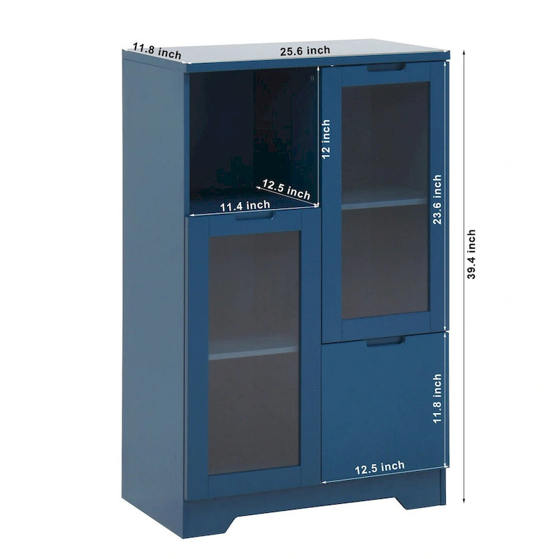 Wooden Floor Cabinet with 2 Glass Doors and 2 Storage Space