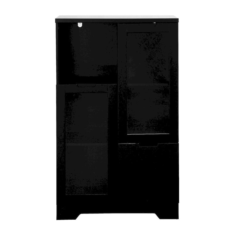 Wooden Floor Cabinet with 2 Glass Doors and 2 Storage Space