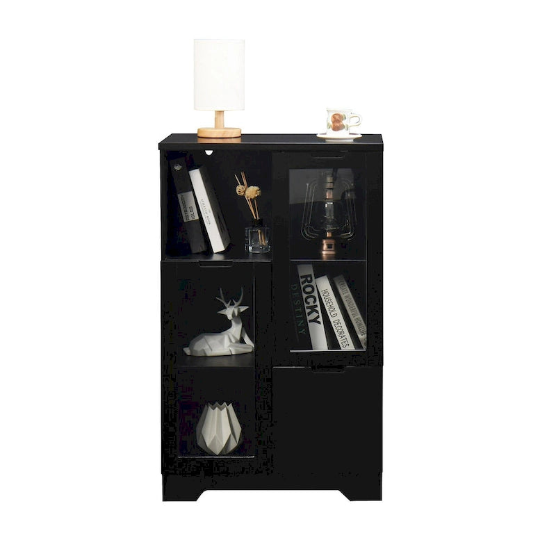 Wooden Floor Cabinet with 2 Glass Doors and 2 Storage Space