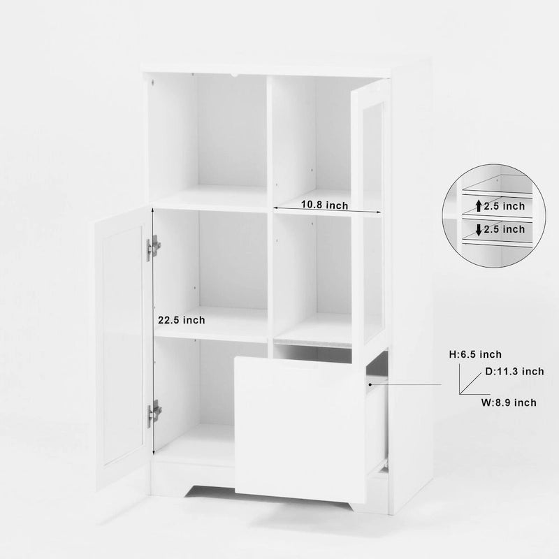 Wooden Floor Cabinet with 2 Glass Doors and 2 Storage Space