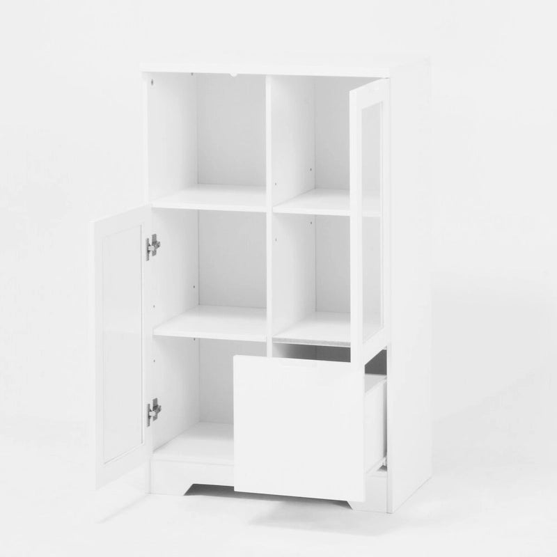 Wooden Floor Cabinet with 2 Glass Doors and 2 Storage Space