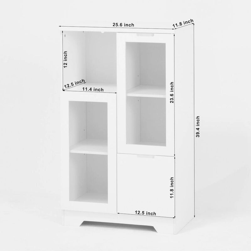 Wooden Floor Cabinet with 2 Glass Doors and 2 Storage Space